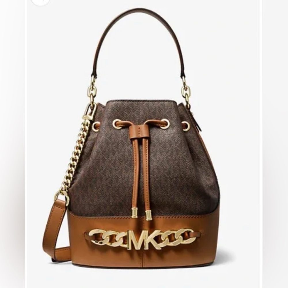“WHAT’S UR PRICE?” Michael Kors Medium Devon Brown Tan Bucket Shoulder Bag 👜 - Picture 2 of 10